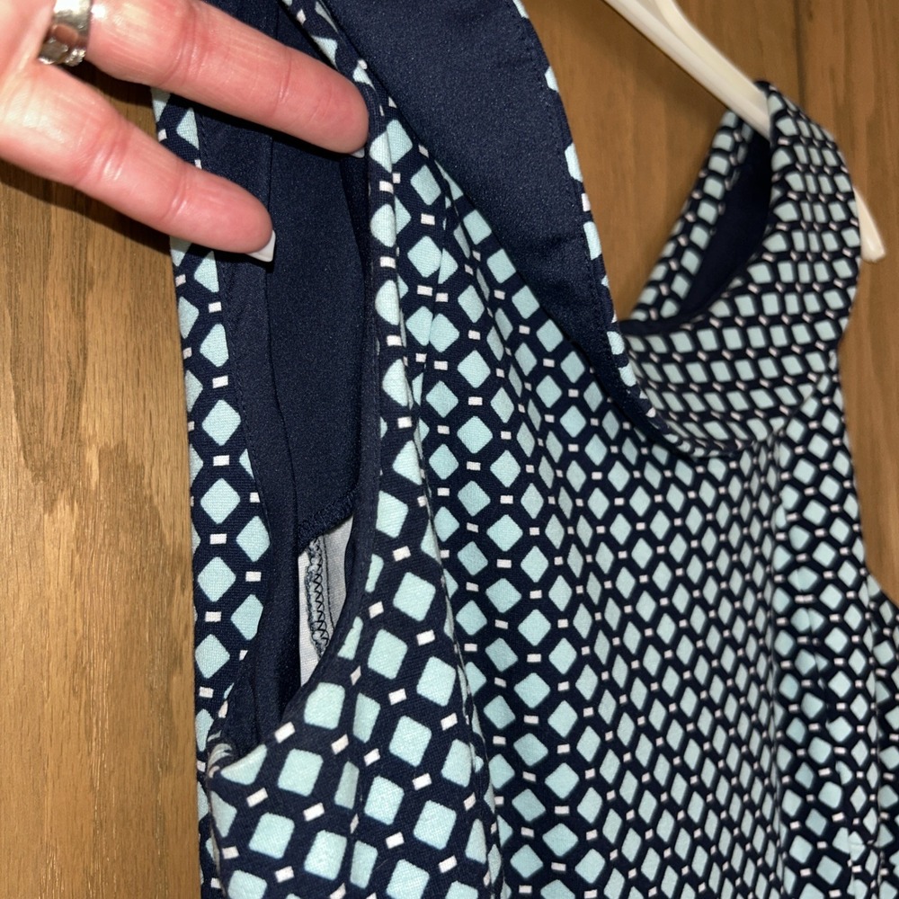 Lands' End cotton dress a-line Navy & Light Blue diamond pattern Size 8 - Picture 3 of 9